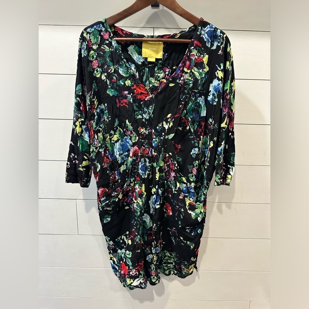 Maeve By Anthropologie Floral Black Dress With 3/4 Sleeves- Size Small